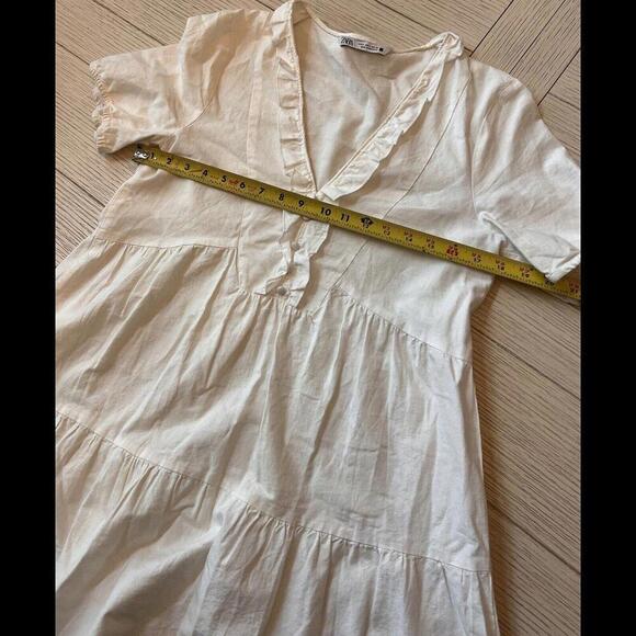 Zara White Babydoll Dress, Knee Length, Ruffle Detai & Gathered Short Sleeves. S - Picture 3 of 11